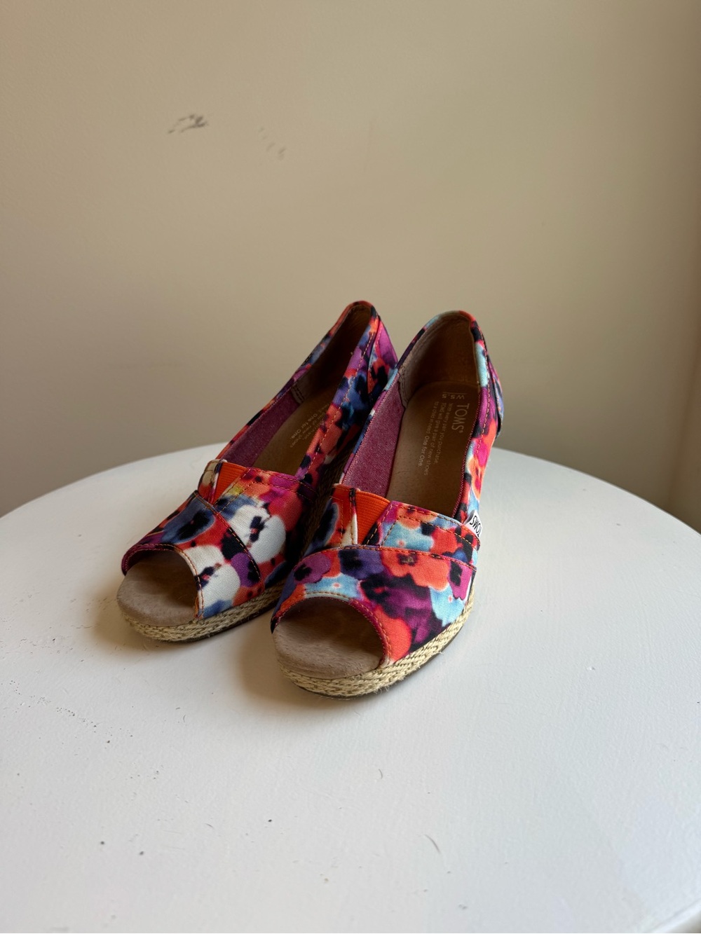 TOMS Floral Peep-Toe Espadrille Wedges - Orange, Pink, Purple, Blue